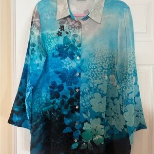 Soft Surroundings Blue Floral Blouse